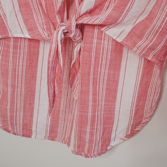 3/$25 New Look Soft Red & White Striped Cotton Tie- Front Shirt - Picture 5 of 8